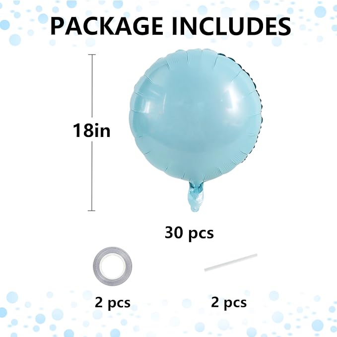 TONIFUL 30Pcs 18 Inch Large Light Blue Round Shape Foil Balloons Big Light Blue - Image 2