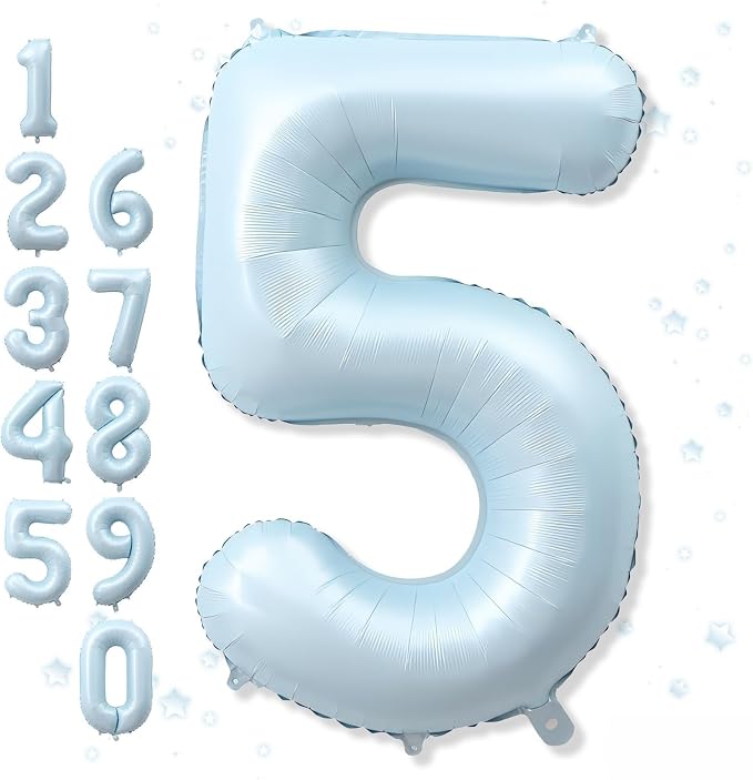 Big Number 5 Balloons, Dusty Light Blue Foil 5 Balloon Numbers 40 Inch by Froova