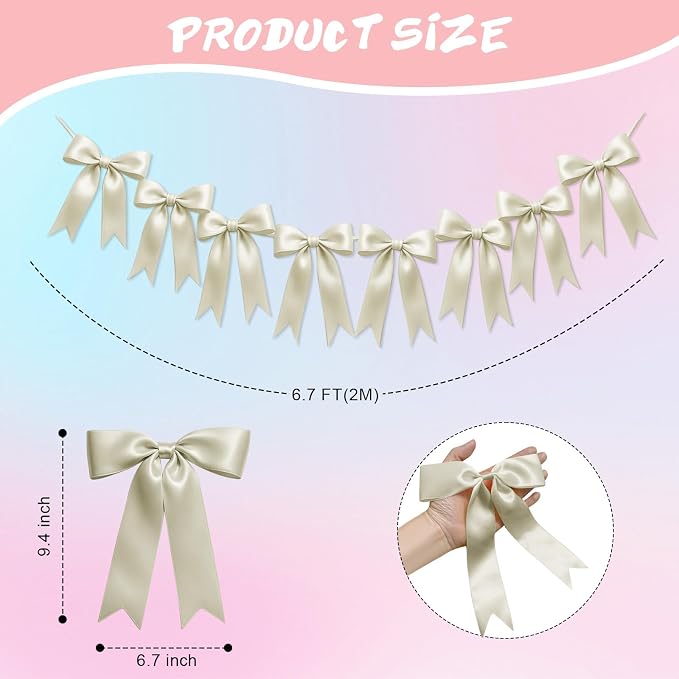 2 Strings of 16PCS Ivory White Bow Garland Banner Decoration, Pre-Strung Satin - Image 2