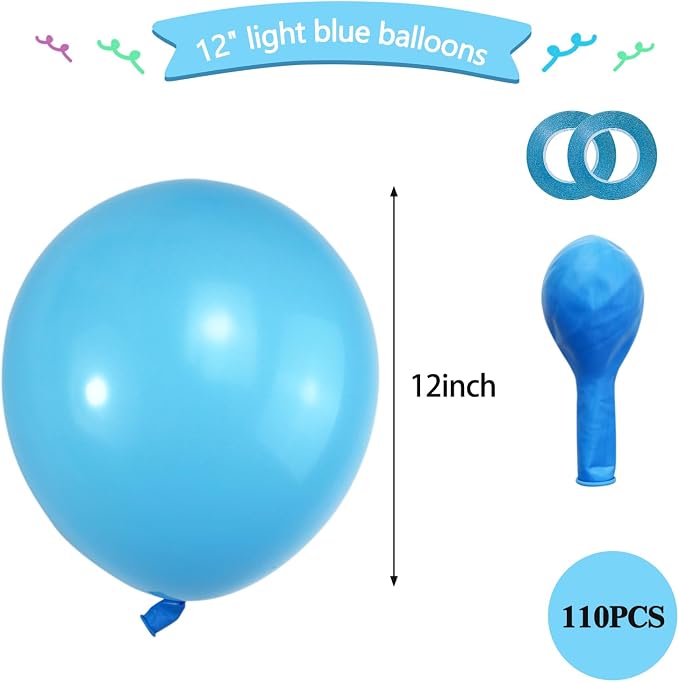Light Blue Balloon 110pcs, 12 Inch Thickened Latex Party Balloons Helium Bright - Image 4