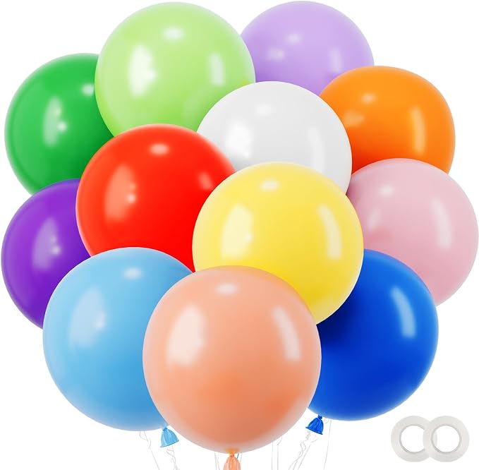 RUBFAC Rainbow Balloons 36pcs 18 Inch Large Colourful Latex Balloons by RUBFAC