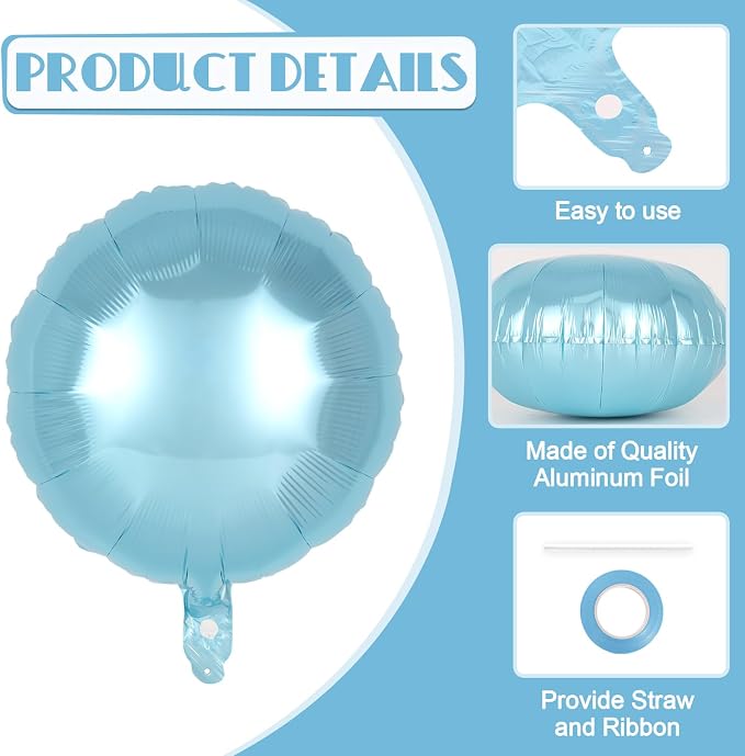 20 Pcs Light Blue Round Shaped Balloons, 18 Inch Round Foil Balloon, Giant - Image 5