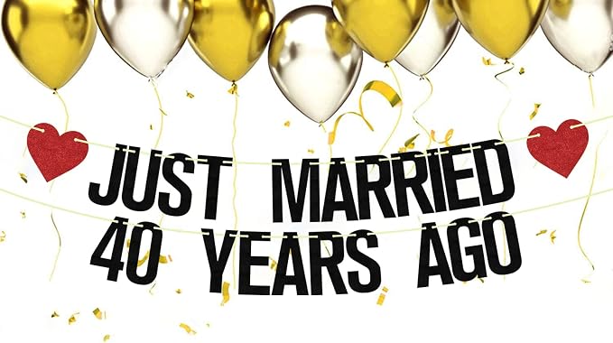 Just Married 40 Years Ago Banner, 40th Wedding Anniversary Party Banner - Image 6
