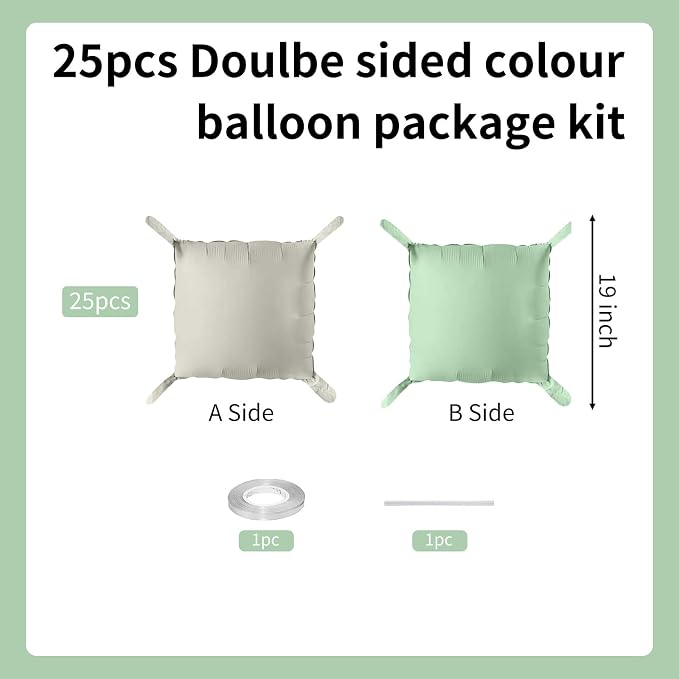 Matte Mint Green and Beige Double Sided Square Foil Balloons Wall, 19 Inches - Image 2