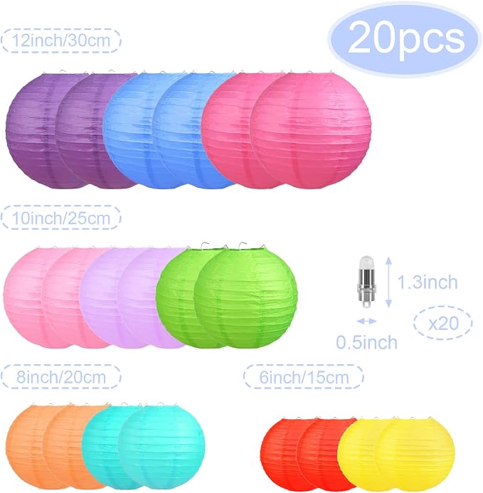 LIHAO 20PCS Colorful Paper Lanterns - Image 2