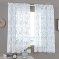 Embroidered Floral Sheer Curtains Blue 63 Inch , Rod Pocket Voile Drapes for Living room, Bedroom, Vintage Embroidery Semi Crinkle Curtain Panels for Yard, Patio, Villa, Parlor, Set of 2, 52"x 63".