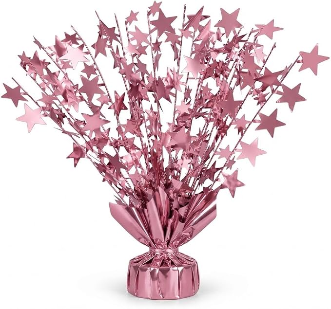 PMU 6 Pack Bursting Star Metallic Foil Spray Centerpiece- Baby Pink Balloon by PMU