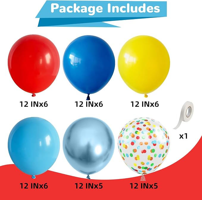 HILAVO Red Yellow Blue Balloons Light Baby Royal Metallic Blue Red Yellow - Image 2