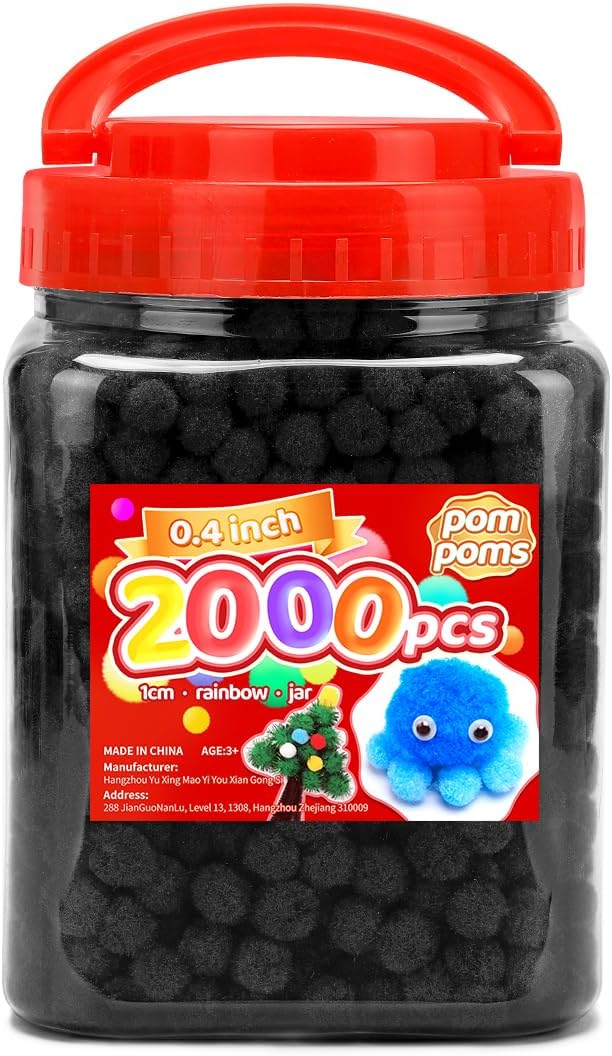Iooleem Black Pom Poms, Small Size, Pom Poms by IOOLEEM