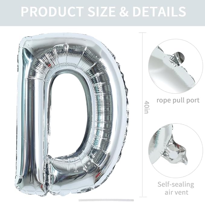 TONIFUL 40 Inch Large Silver Letter D Foil Balloons Alphabet Balloons | Giant - Image 2