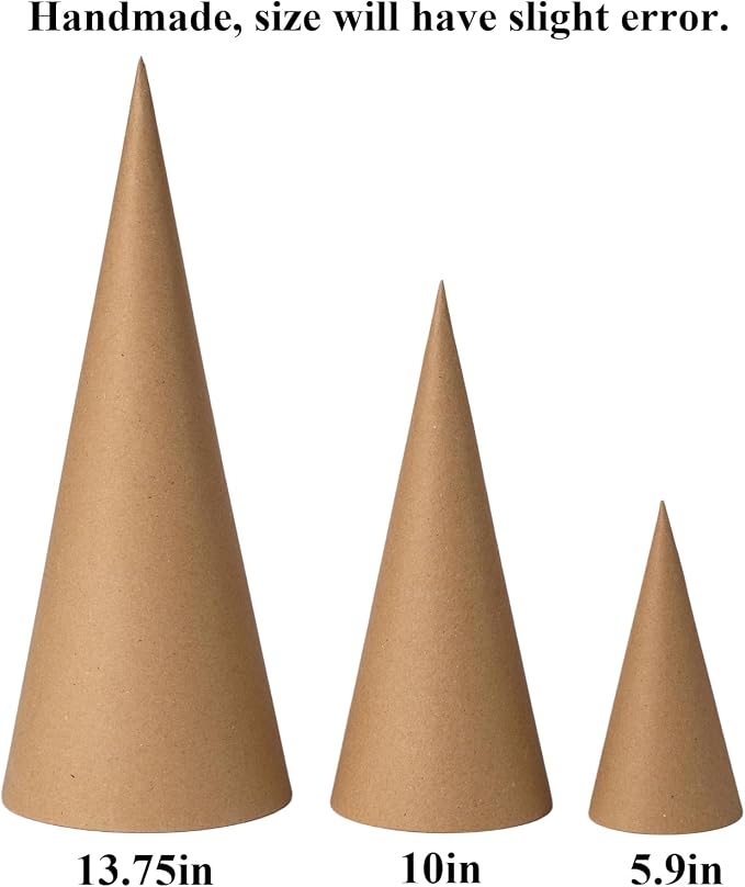 Crafjie 6PCS Paper Mache Cones Open Bottom Variety Pack Set of 1pcs 13.75x5 - Image 2