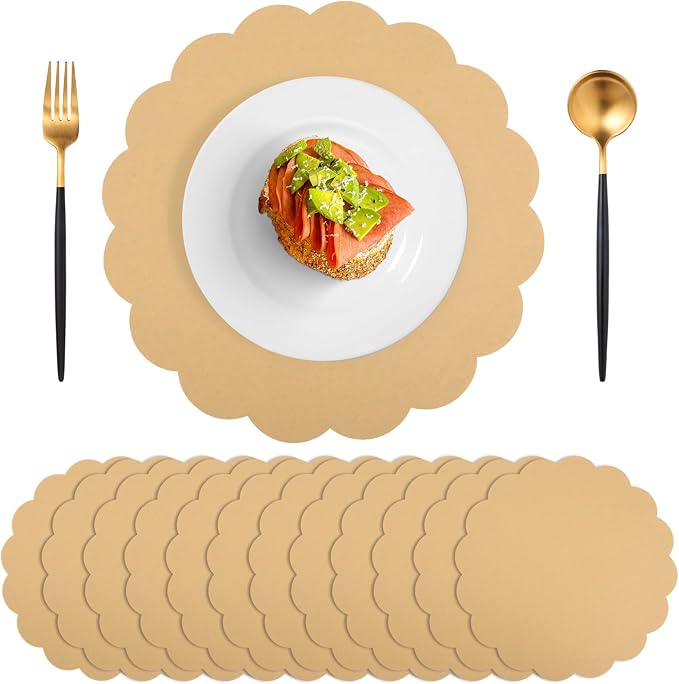 60 Pcs Kraft Paper Placemats, 13.5 Inch Disposable Scalloped Table Mats | Thick by NatNarr