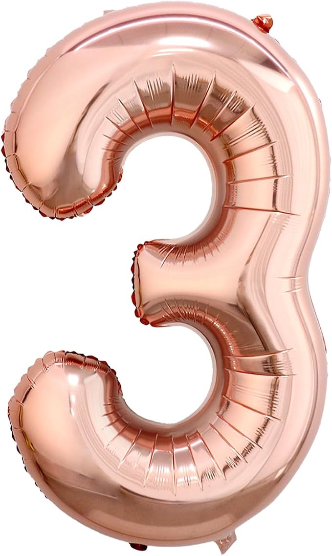 40 Inch Rose Gold Number 3 Balloon, Giant Number Balloons, Birthday Decor | by Unknown