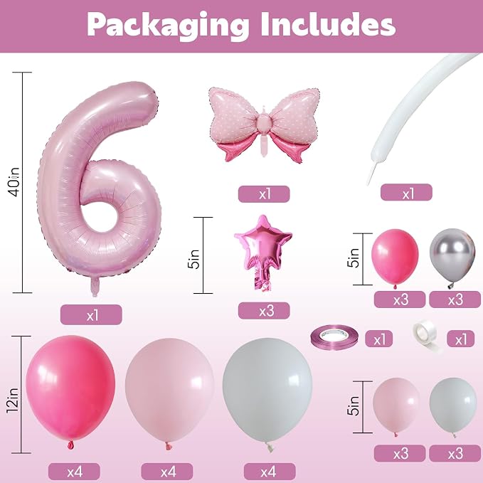 40 Inch Pink Number 6 Balloon for 6th Birthday Decorations Pastel Baby Pink - Image 2