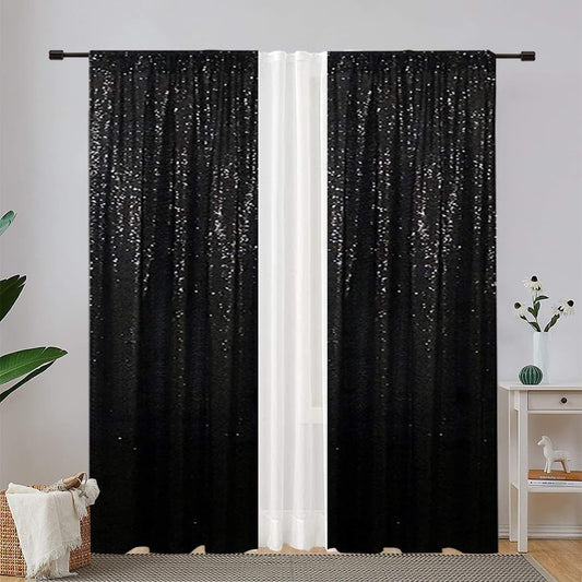 Eternal Beauty Sequin Backdrop Curtains, 2x8 Ft-2 Panels Black Back Drop for Shimmer Photography Party Wedding Birthday Decor