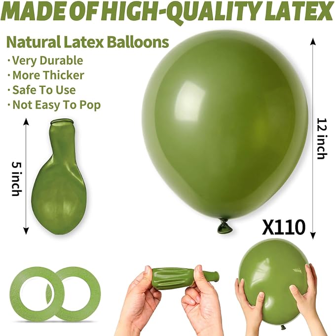 110pcs Olive Green Balloon 12 Inch, Olive Green Latex Balloons - Image 3