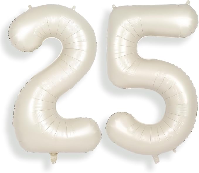 SUWEN 40 Inch Large Cream White 25 Balloon Numbers Big Foil Helium Number by SUWEN