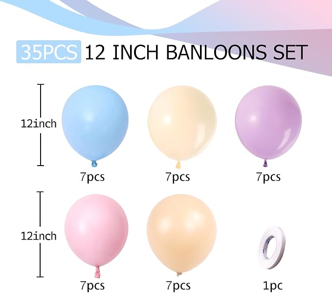Pastel Balloons 12INCH Macaron Pink Blue Purple Yellow Light Rainbow Latex - Image 4