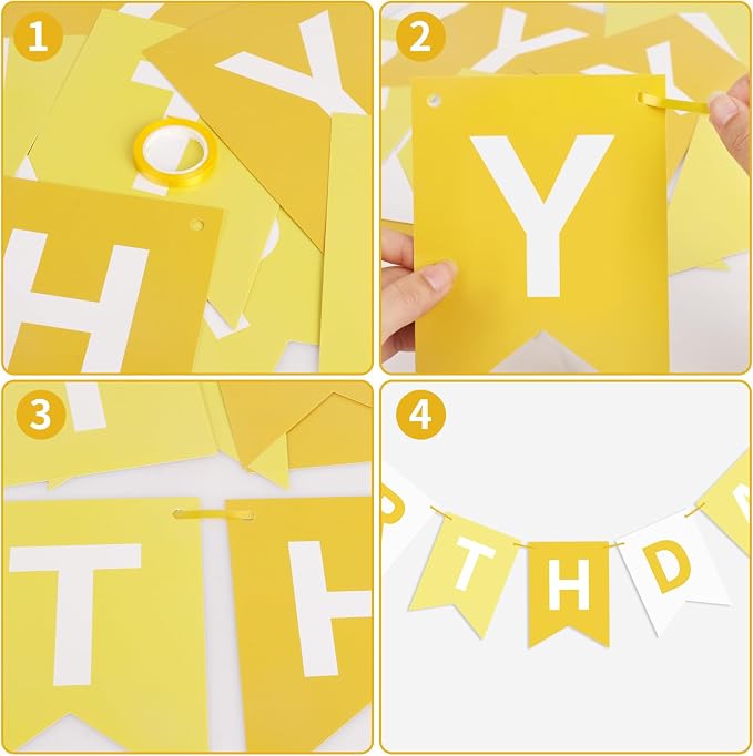Hooqict Happy Birthday Banner Yellow Birthday Decorations - Image 7