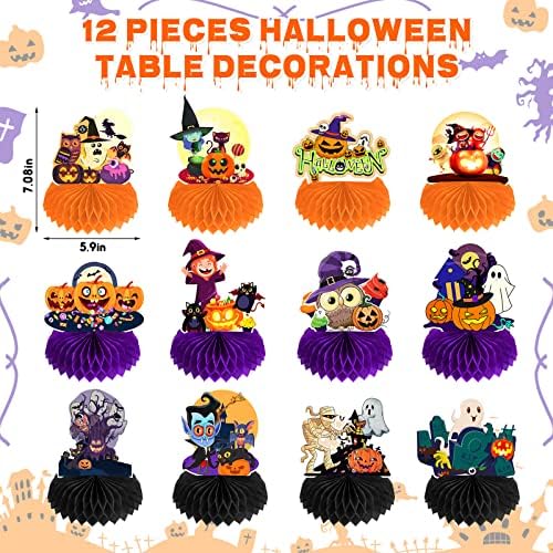 12 Pack Halloween Honeycomb Centerpieces Table Decorations,Pumpkin Ghost Witch Cat Tombstone and More Halloween Elements for Halloween Party Favors Supplies,Cute Party Home Room Table Desk Decor - Image 2