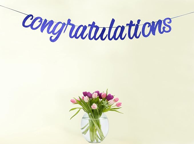 Congratulations Banner Blue Glitter Congratulations Graduation Banner - Image 6
