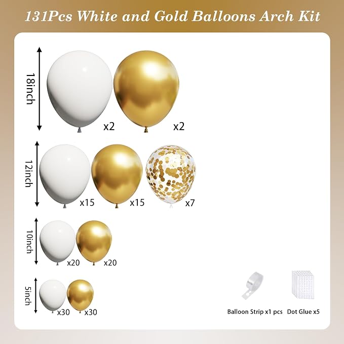 White and Gold Balloons Arch Kit, Engagements, Bridal Shower, Anniversary - Image 2