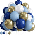 Retro Navy Blue Gold and White Balloons, 12inch Pastel Dark Light Blue White by Paeyeq