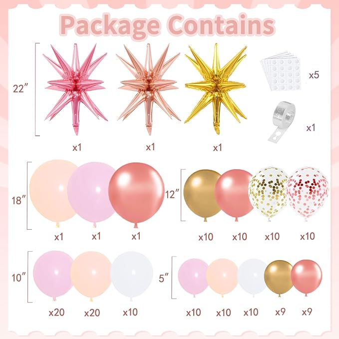 Rose Gold Balloons Arch Kit, Different Size | Latex Balloons - Image 2