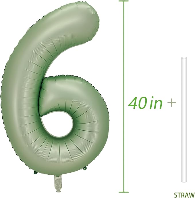 Number 6 Balloon, 40-Inch Sage Green Number Balloon | 40-inch foil balloon - Image 5