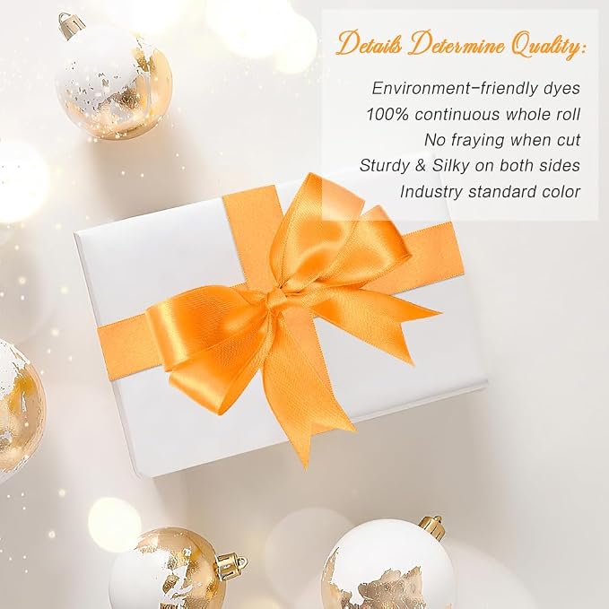 Orange Ribbon Gold Fall Ribbon for Gift Wrapping 1 in 25 Yards Ribbons for - Image 4