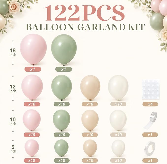 122PCS Pink and Green Balloon Arch Garland Kit - Image 2