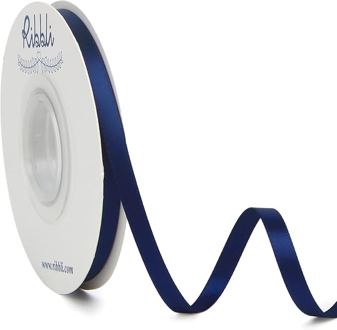 Ribbli Navy Double Faced Satin Ribbon, 1/4” x Continuous 25 Yards, Use by Ribbli