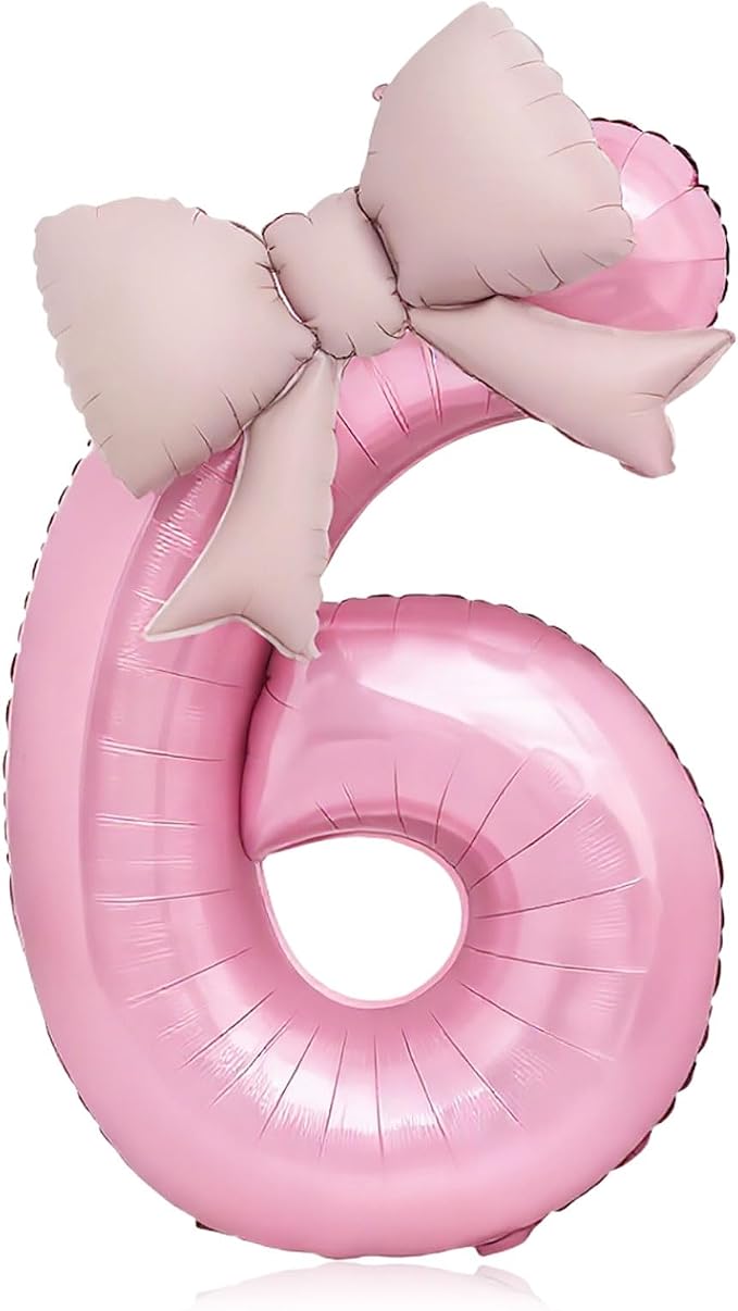 Bow Pink 6 Balloons, 40 Inch Giant Pink Bow Helium Foil Number 6 by Vsdski