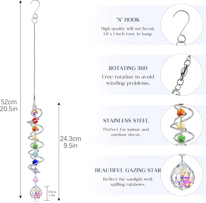 5 Pack Crystal Suncatcher Gazing Ball Spiral Wind Spinner Garden Decor | - Image 6