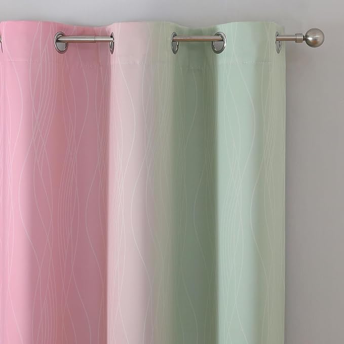 Sage Green and Pink Room Darkening Blackout Curtains 84 Inch Length 2 Panels Set - Image 4