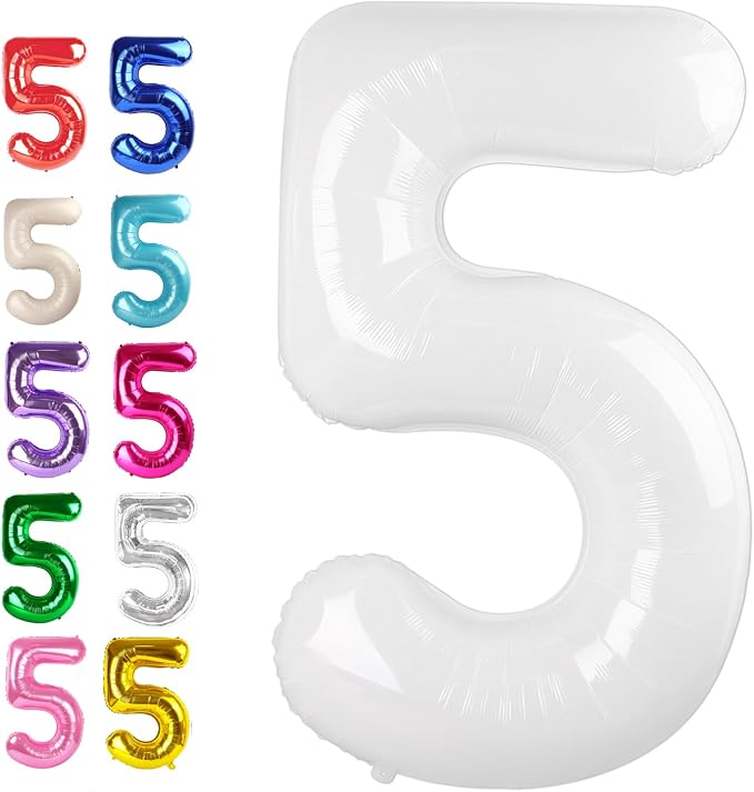 White Number 5 Balloon 40 inch, Balloon numbers party supplies, deco photo shoot by Upgesy