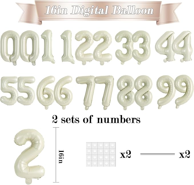 TONIFUL 20Pcs Number Balloon 2 Set 16 Inch Cream White 0-9 Numbers Balloons | - Image 2