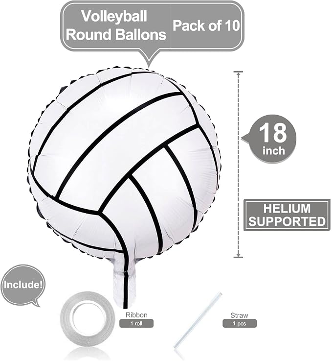 10 Pack 18 Inch Volleyball Foil Balloons Helium Metallic Mylar Balloons - Image 2
