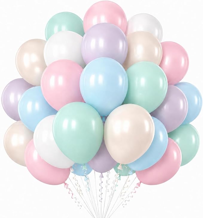 Pastel Balloons 60 Pcs Floral Pastel Light Pink Blue Green Grey Double Stuffed by Froova