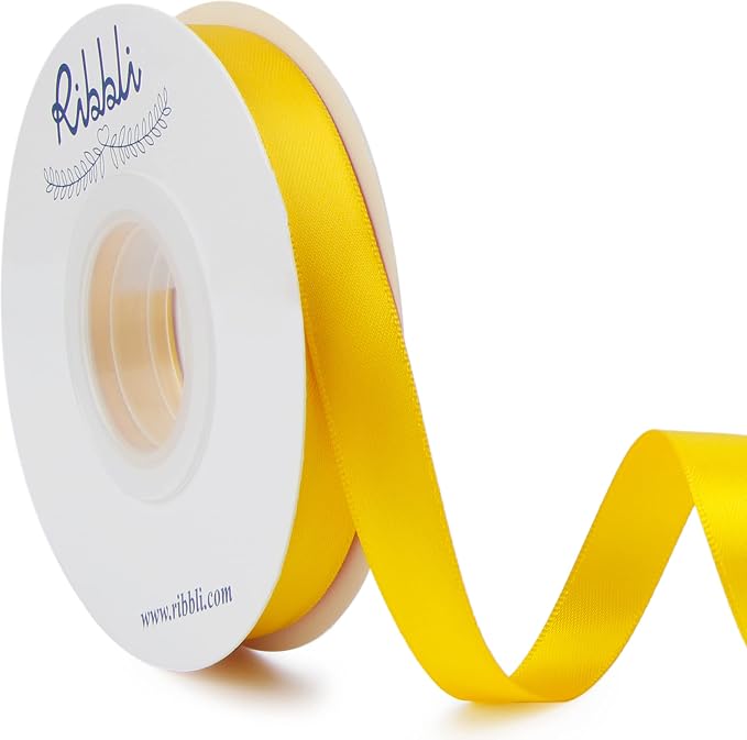 Ribbli Maize Yellow Double Faced Satin Ribbon, 1/2 Inch x Continuous 25 Yards by Ribbli