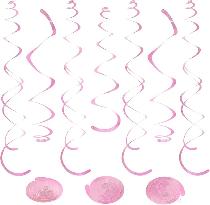 24 PCS Pink Hanging Swirl, Sparkle Ceiling Hanging Decorations, Plastic by PatiCool