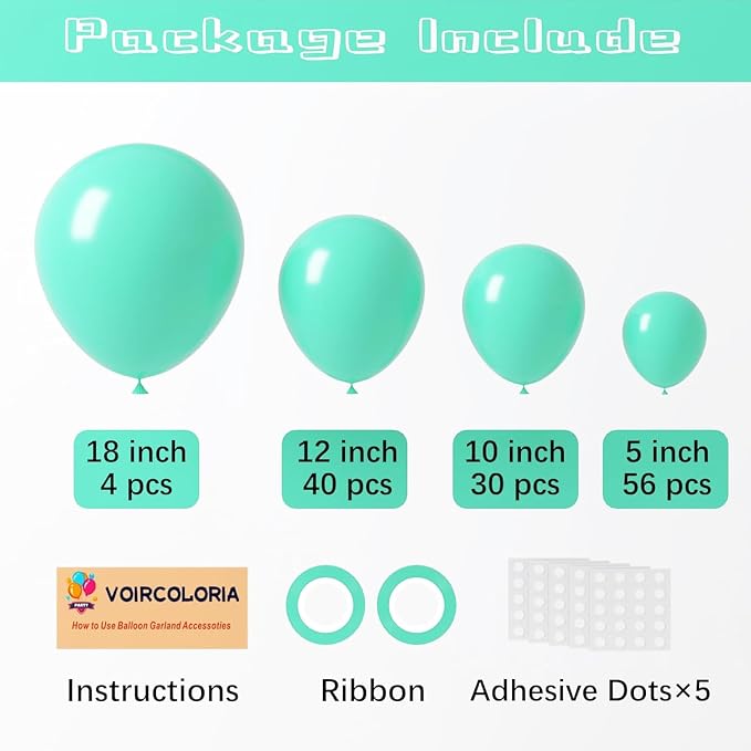 Voircoloria 110pcs Teal Turquoise Latex Party Balloons, 12inch | - Image 2