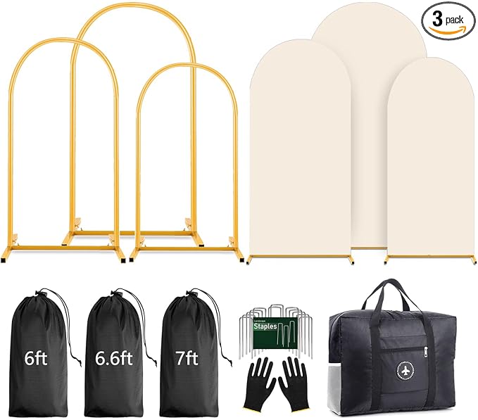 Arch Backdrop Stand and Cover Set Metal Arch Frame Stand Gold by Lrrtwer