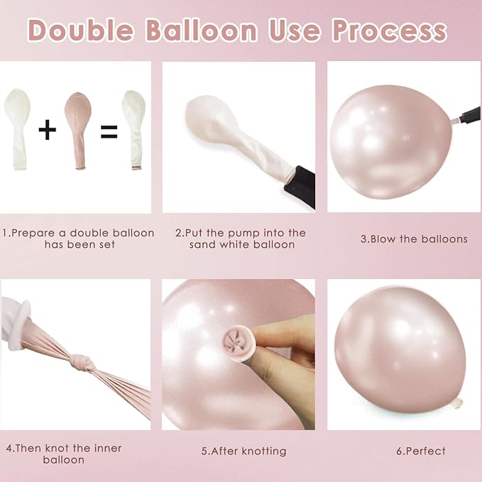 Boho Dusty Pink Balloons Garland Arch Kit, Double Stuffed White Pearl Balloon - Image 4