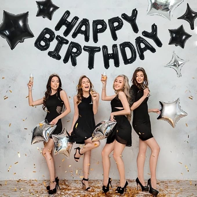 TONIFUL 35Pcs Black Birthday Decorations Kit 16 Inch Happy Birthday Balloon | - Image 4