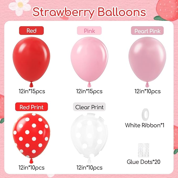 60pcs Strawberry Balloons 12inch - Image 2