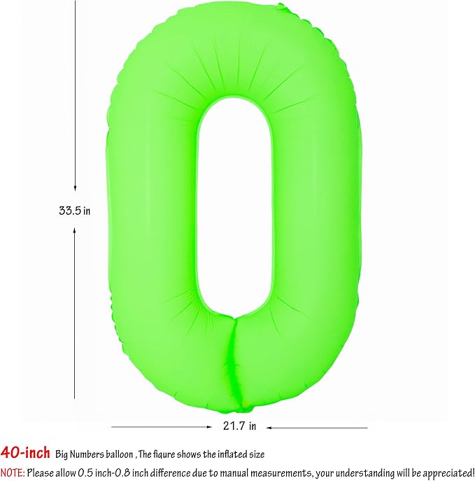 Green Birthday Number 0 Balloon 40 inch Fluorescent Green Number 0 | Helium - Image 2