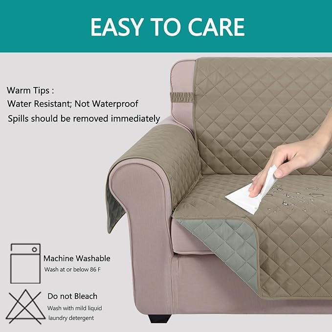 U-NICE HOME 4 Seater Sofa Cover 91''Large Couch Cover, Khaki/Light Grey | - Image 3