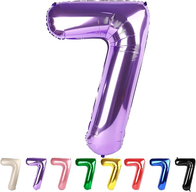 7 Balloon Numbers Party Decorations, 40In Purple Balloons by Mluchee