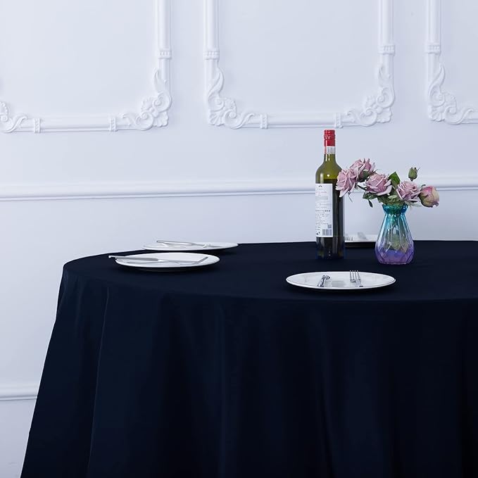 Ascoza 2pack 132 Inch Navy Round Tablecloth in Washable Polyester Fabric for Wedding/Banquet/Restaurant/Parties…